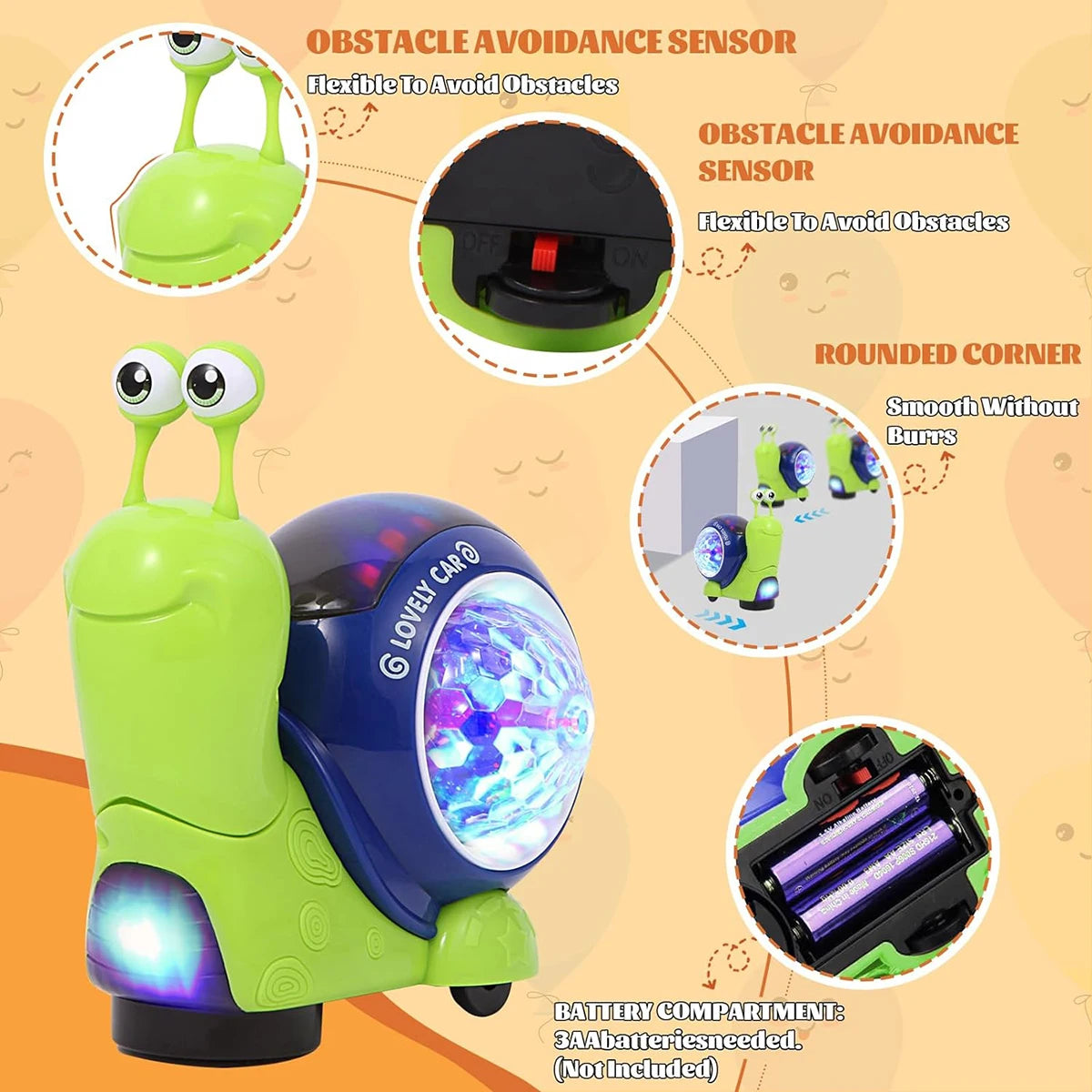 Interactive Crawling Snail Baby Toy (Green)